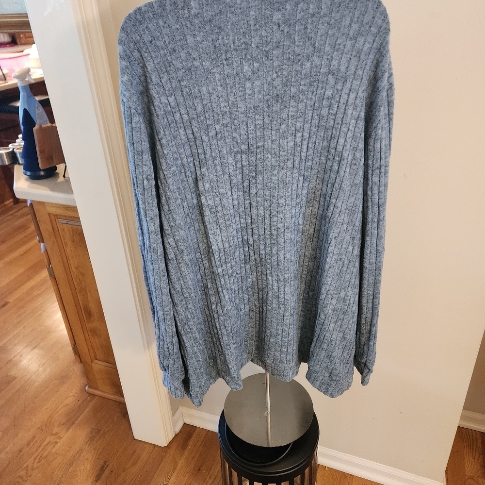 Cozy Open-Front Ribbed Cardigan Sweater - Blue - Picture 3 of 6